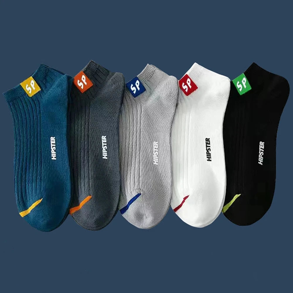 5 Pairs Men Bright Colored Ankle Socks Breathability Fashionable Casual Street Style Deodorizing Invisible Travel Running Socks